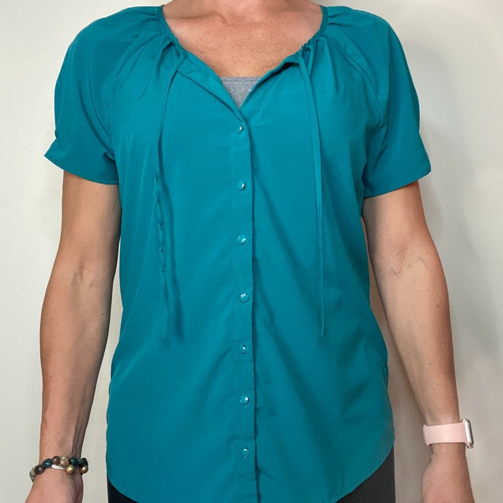 Blouse, Turquoise, short sleeve